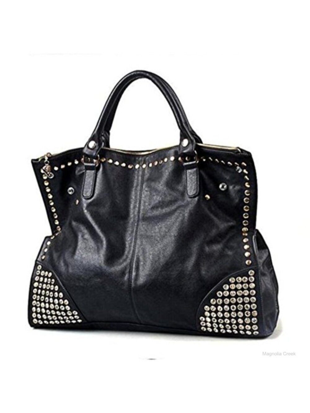 Rivet Satchel Tote Handbag Soft Greased PU Leather with Removable Strap